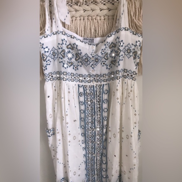 Juliet Dunn Nomad Midi Palladio Mirror Embellished Tie Shoulder Dress - Picture 3 of 8